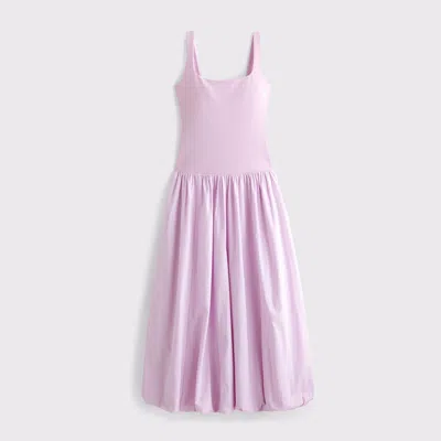 Abercrombie & Fitch Mixed Fabric Bubble Hem Midi Dress In Pink
