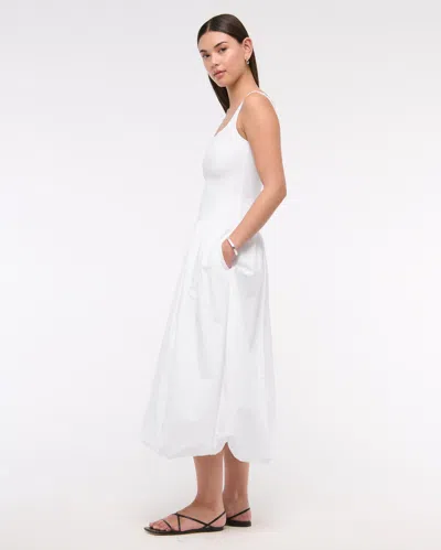 Abercrombie & Fitch Mixed Fabric Bubble Hem Midi Dress In White