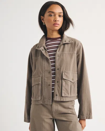 Abercrombie & Fitch Mock Neck Denim Barn Jacket In Brown