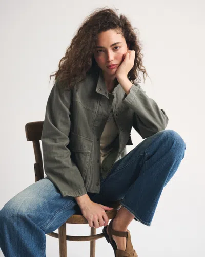 Abercrombie & Fitch Mock Neck Denim Barn Jacket In Gray