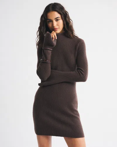 Abercrombie & Fitch Mockneck Ribbed Mini Sweater Dress In Brown