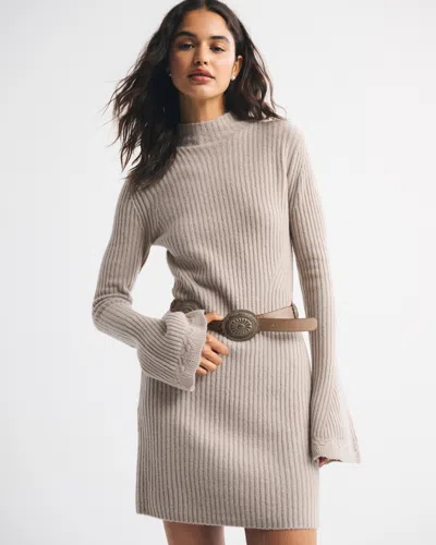Abercrombie & Fitch Mockneck Ribbed Mini Sweater Dress In Sand