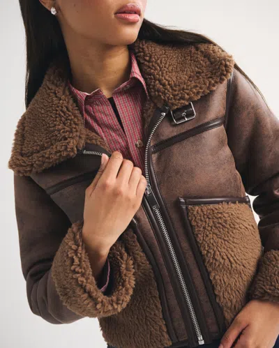Abercrombie & Fitch Mockneck Shearling Short Coat In Brown