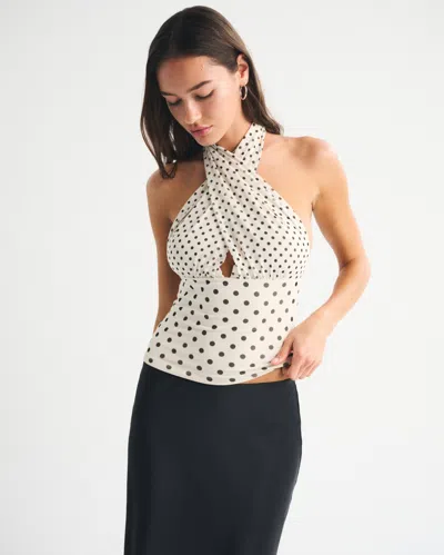 Abercrombie & Fitch Mesh Multiway Tie-up Plunge Neck Top In White