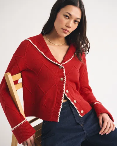 Abercrombie & Fitch Nautical Collared Cardigan In Red