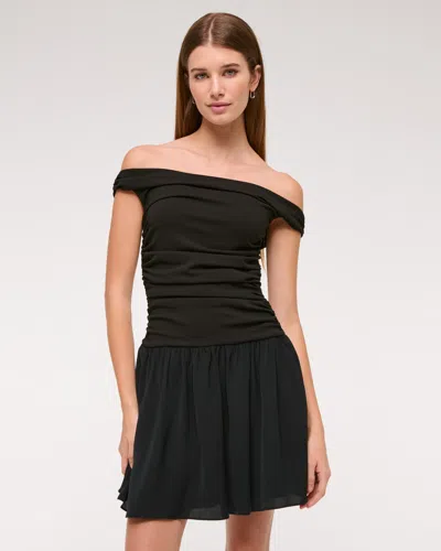 Abercrombie & Fitch Off-the-shoulder Ruched Mini Dress In Black