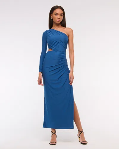 Abercrombie & Fitch One-shoulder Draped Maxi Dress In Blue