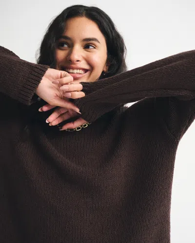 Abercrombie & Fitch Open-stitch Textural Crew Sweater In Brown