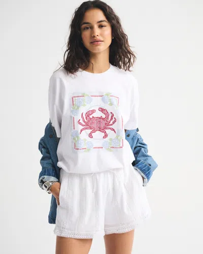 Abercrombie & Fitch Oversized Coastal Crab Graphic Tee In White
