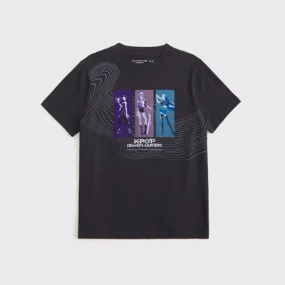 Abercrombie & Fitch Kids' Oversized Kpop Demon Hunters Graphic Tee In Black