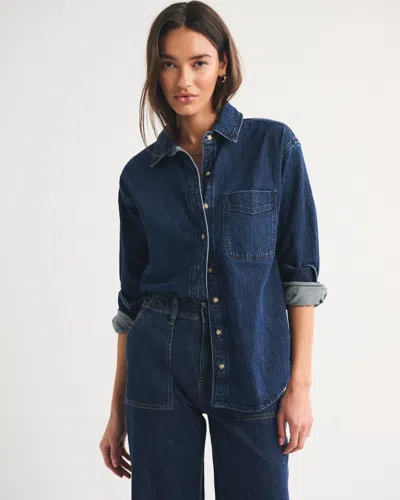 Abercrombie & Fitch Oversized Linen-blend Denim Shirt In Blue