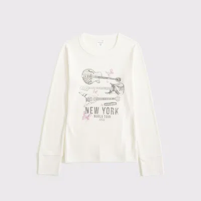Abercrombie & Fitch Kids' Oversized Long-sleeve Graphic Tee In White