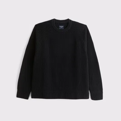 Abercrombie & Fitch Oversized Waffle Crew Sweater In Black