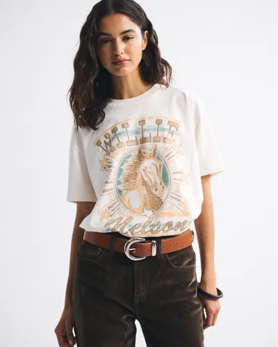 Abercrombie & Fitch Oversized Willie Nelson Graphic Tee In White