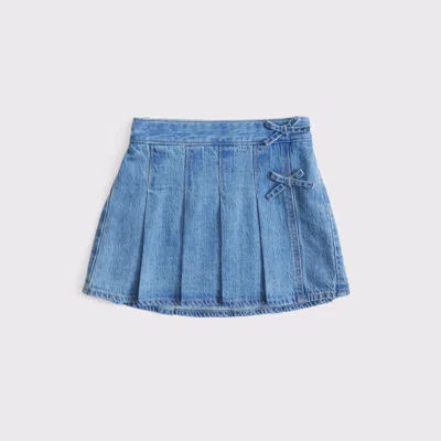Abercrombie & Fitch Kids' Pleated Wrap Denim Mini Skort In Blue