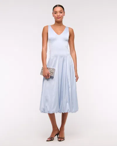 Abercrombie & Fitch Plunge Bubble Hem Midi Dress In Blue
