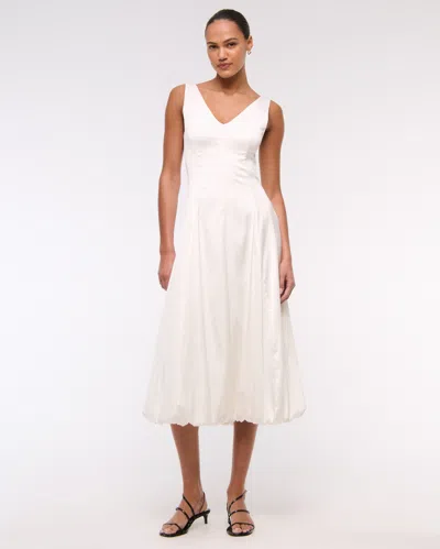 Abercrombie & Fitch Plunge Bubble Hem Midi Dress In White