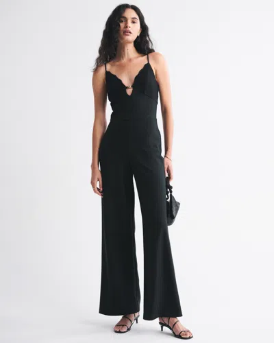 Abercrombie & Fitch Plunge Jumpsuit In Black