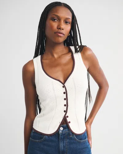 Abercrombie & Fitch Pointelle Button-through Sweater Tank In White