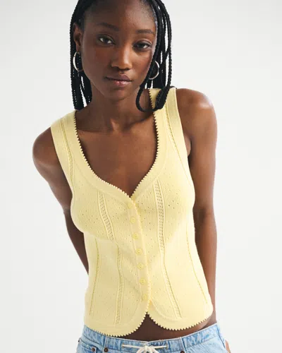 Abercrombie & Fitch Pointelle Button-through Sweater Tank In Yellow