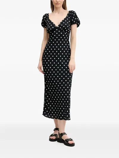 Abercrombie & Fitch Polka-dot Tie Midi Dress In Black