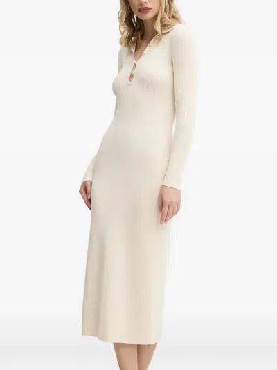 Abercrombie & Fitch Polo-collar Midi Dress In Neutral