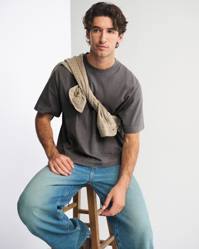 Abercrombie & Fitch Premium Heavyweight Cropped Tee In Gray