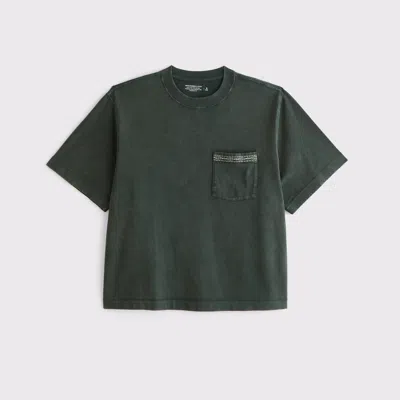 Abercrombie & Fitch Premium Heavyweight Cropped Tee In Green