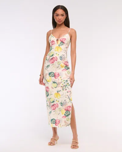 Abercrombie & Fitch Premium Linen Cutout Midi Dress