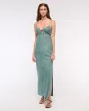 Abercrombie & Fitch Premium Linen Cutout Midi Dress In Green