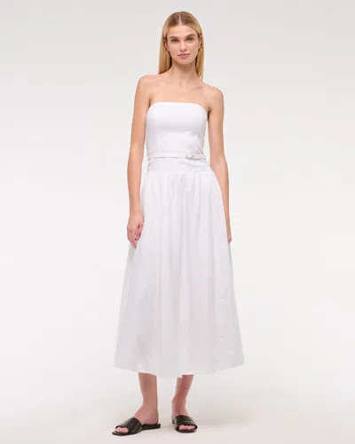 Abercrombie & Fitch Premium Linen Drop-waist Belted Midi Dress In White