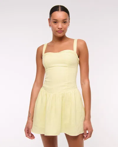 Abercrombie & Fitch Premium Linen Drop-waist Skort In Yellow