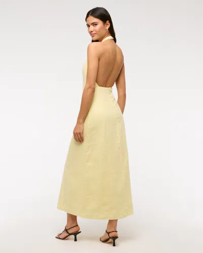 Abercrombie & Fitch Premium Linen High-neck Maxi Dress In Yellow