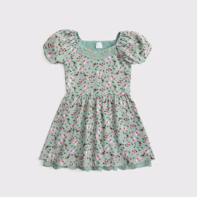 Abercrombie & Fitch Kids' Puff Sleeve Lace-trim Mini Dress In Green