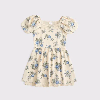 Abercrombie & Fitch Kids' Puff Sleeve Lace-trim Mini Dress In Neutral