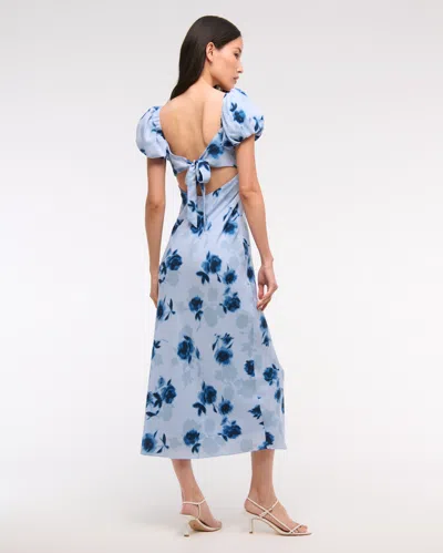 Abercrombie & Fitch Puff Sleeve Midi Dress In Blue