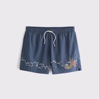 Abercrombie & Fitch Pull-on Micro-texture Swim Trunk In Blue