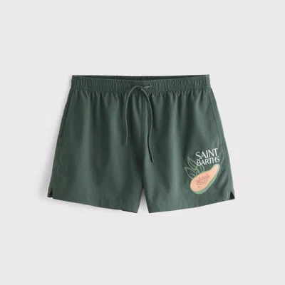 Abercrombie & Fitch Pull-on Micro-texture Swim Trunk In Green