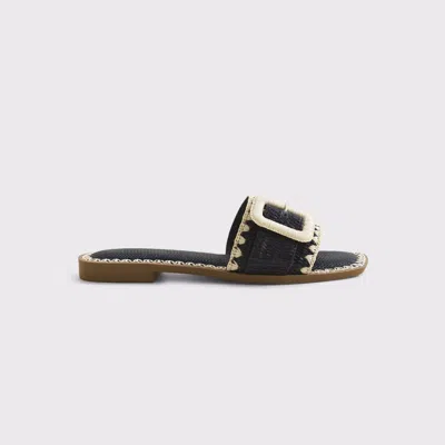 Abercrombie & Fitch Raffia Buckle Slide Sandals In Black