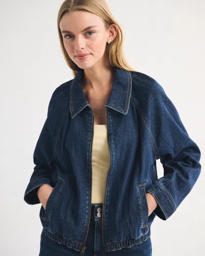 Abercrombie & Fitch Relaxed Linen-blend Denim Bomber Jacket In Blue