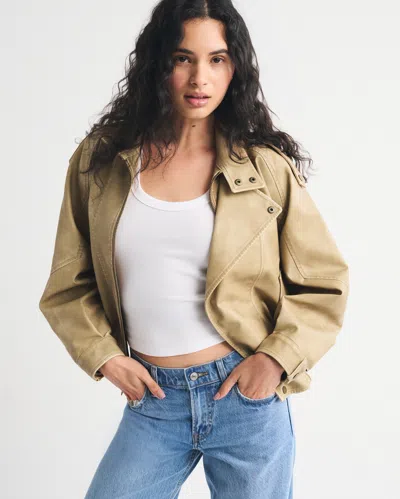 Abercrombie & Fitch Relaxed Mockneck Vegan Leather Bomber Jacket In Neutral