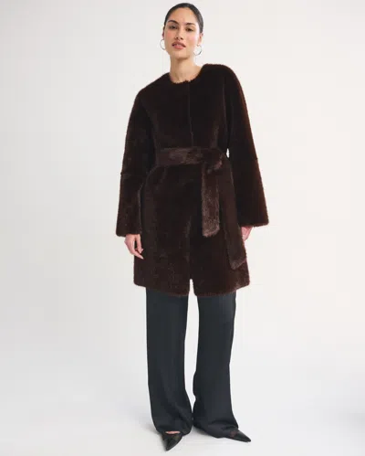Abercrombie & Fitch Reversible Collarless Mid-length Shearling Coat In Brown