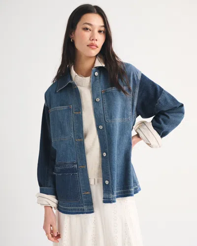 Abercrombie & Fitch Reworked Linen-blend Denim Shirt Jacket In Blue