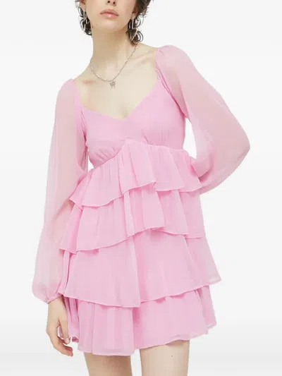 Abercrombie & Fitch Ruffled V-neck Mini Dress In Pink