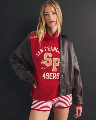 Abercrombie & Fitch San Francisco 49ers Sunday Oversized Funnel Neck Sweatshirt In Red - 49ers