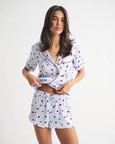 Abercrombie & Fitch Satin Pajama Shorts With Tomato Polka Dots In Blue