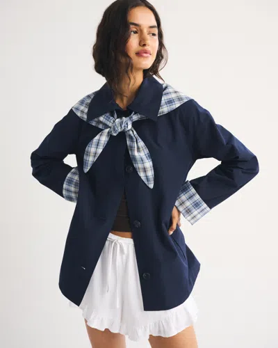 Abercrombie & Fitch Scarf A-line Trench Coat In Navy