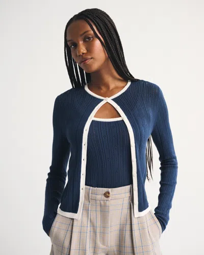 Abercrombie & Fitch Scoopneck Cardigan In Blue