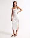Abercrombie & Fitch Sculpting Stretch Satin Midi Dress In White