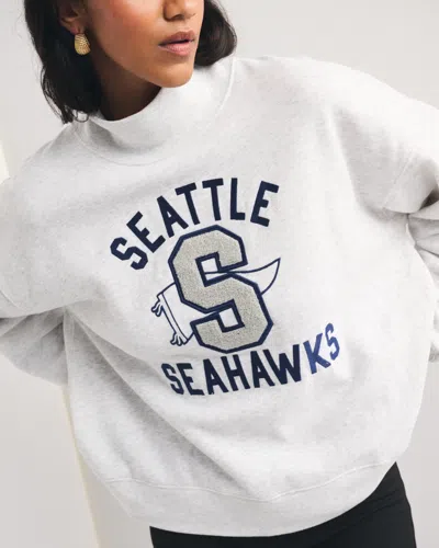 Abercrombie & Fitch Seattle Seahawks Sunday Oversized Funnel Neck Sweatshirt In White